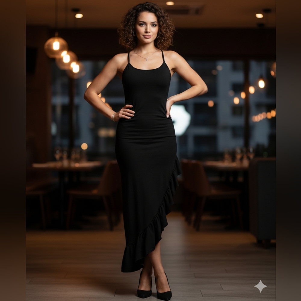Elegant Black Asymmetrical Dress
